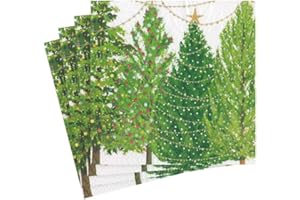 Caspari Christmas Trees with Lights Paper Cocktail Napkins - 20 Per Package