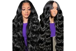 Lakaisa Parrucche Donna Capelli Veri Human Hair Wig Body Wave 4X1 Lace Natural Black Capelli Umani Glueless Wear and Go Pre Plucked with Baby Hair Low Shedding for Women 20 Inch