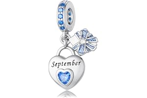 HappyStar 925 Sterling Silver Heart Zirconia Birthstone Charms for Bracelets Bead Charm Dangle Loving Pendant Compatible Pandora Bracelets Happy Birthday Gift for Women