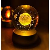 Coverzone Glass Globe with Wooden Stand No Eye Tiring Planet Saturn Motif Desktop Lighting Night Light Decorative Kids