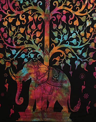 Baum des Lebens Wandteppich Elefant Tapisserie Multi Schwarz Elephant Wandbehang Tree Of Life Wall hanging Tapestry von Rajrang - 2