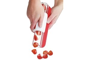 YANCLIFE Fruit Slicer, Grape/Cherry/Small Tomato Splitter, Fruit Cake Decoration Kitchen Utensil Cooking Tools for Fruit Salad, Vegetable Salad, Baby Fruit, Fast Cutter Slicer 20 * 7.5 * 7 cm(Red)
