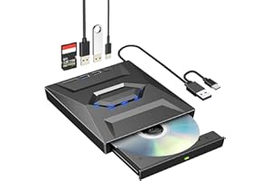 PTUI External CD DVD Drive for Laptop - Type-C USB 3.0 Portable CD Burner Writer with SD Slot & USB Ports DVD 8X CD 24X Super Fast Speed CD/DVD Reader for Window/Mac OS/Linux/Vista