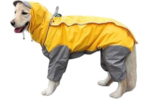 DHGTEP Dog Raincoat with Removable Hoodie, Adjustable Dog Coats Waterproof with Legs Rain Jacket with Hood Collar Hole Outdoor Jumpsuit (Color : Yellow, Size : 22)