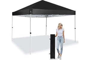 LANMOUNTAIN Pop Up Canopy 8X8 FT,Portable Sun Instant Shelter w/Backpack Bag,Waterproof,Adjustable Straight Leg Heights Canopies,Outdoor Tents for Parties,Camping,Commercial Event,Black