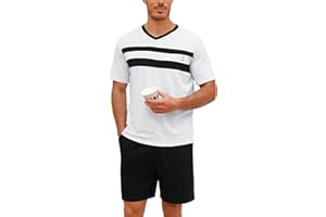 Nieery Pyjama Court Homme Coton pour l'été L'ensemble Comprend Un Pyjama à Manches Courtes Short Pyjama Homme avec col V idéal pour la Nuit T-Shirt et Pantalon de Pyjama Assortis en Deux pièces