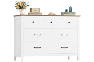 HOCSOK Cassettiera Camera da Letto, Cassettiera Bianca con 7 Cassetti, Comò Mobili in Venature del Legno, Adatto per Camera da Letto, Soggiorno, Corridoio, Ingresso e Studio, 106x40x81 cm