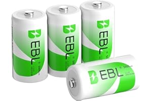 EBL Ni-MH C Size Rechargeable Batteries 5000mAh with Storage Cases, Pack of 4
