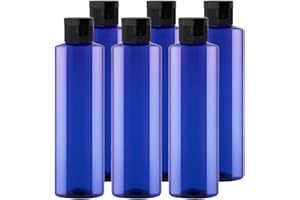 BPZXL 6 Pezzi 250 ml Blu plastica vuota ricaricabili da viaggio bottiglie vuote con Tappo Flip Top Nero per shampoo, creme lozioni, balsamo