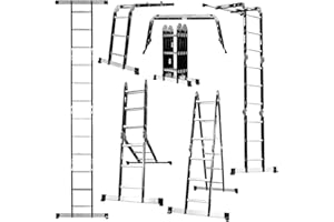 GZIZTX 12-Tread Heavy Duty Combination Ladder with Non-Slip Platform, Steel Frame & Aluminum Rungs, 150kg Maximum Load Capacity for Industrial and Home Use