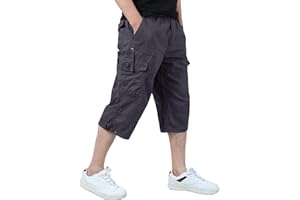 KEFITEVD Pantalones Cortos Casuales de Sarga Elásticos 3/4 para Hombre