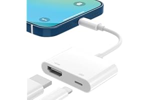 OLIVERIA Adaptador HDMI para iPhone, 1080P, cable HDMI, adaptador de sincronización de pantalla de vídeo y audio, convertidor AV digital con puerto de carga para iPhone, a HDTV/proyector/monitor, no necesita