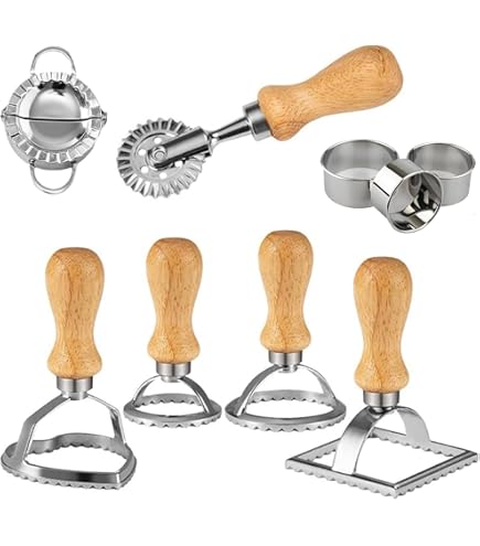 Set 5 Stampini Per Ravioli E Biscotti - Forme Quadrato, Stella, Cuore, Cerchio, Con Manico In Legno - Foto 4