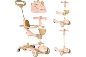 Twinly – Patinete Evolutivo 3 en 1 DINLY con Asiento y Manillar Ajustable | Triciclo, Correpasillos y Scooter LED Infantil, Bici de Equilibrio, Casco Incluido, 1–6 Años, hasta 30 kg (Rosa)