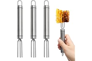 FL HUA 3 Fourchettes à Pomme de Terre avec 3 Dents, Fourchettes Maïs Réutilisable, Pique Maïs en Acier Inoxydable pour repas, quotidiens, barbecues et pique-niques