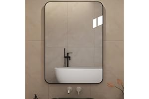 Hibtn 55 x 75cm Bathroom Mirrors Wall Mounted Rectangle Mirror, Modern Matte Black Wall Mirror HD Glass Vanity Mirror Black