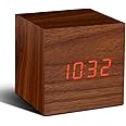 Gingko Brown Cube Walnut Click Clock with Red LED