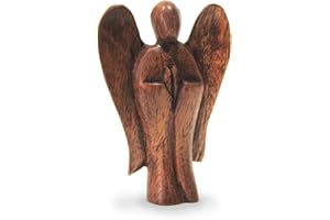 TEMPELWELT Figurka dekoracyjna anioł stróż archanioł stojący 10 cm, drewno ciemnobrązowe, mała figurka anioła modląc, rzemiosło artystyczne z Bali anioł drewniany