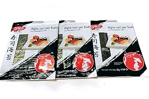BIYORI Alghe Nori per Sushi Tris - 3 Confezioni da 10 fogli 75 g