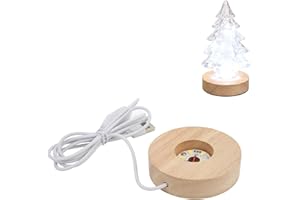 Hapivida Base LED per Esposizione, Elegante Base in Legno di Quercia con Luci Colorate, Diametro 8cm, per Cristalli, Gioielli e Decorazioni, Illuminazione per Mostre e Tavoli