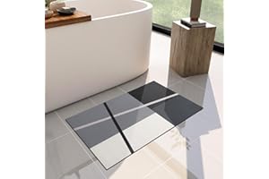 chakme Bath Mat Quick Dry Bathroom Mat Non Slip, Super Absorbent Bathroom Rug, Fast Drying Bathroom Carpet for Bathroom and Kitchen 44×81 cm, Geometric Lines