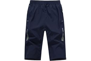 MakingDa 3/4 Length Shorts Men Casual Baggy Below Knee Cargo Three Quarter Long Shorts with Zip Pocket