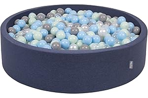 KiddyMoon Piscina De Bolas 120X30cm/300 Bolas Redondo Grande para Ninos,Hecha En La UE, Azul Marino:Perla/Gris/Transparent/Babyblue/Menta