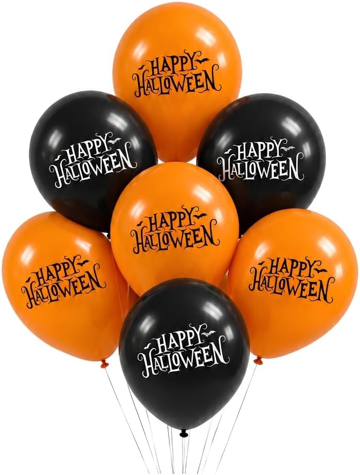 Halloween Cadılar Bayramı Happy Halloween Baskılı 10’lu Lateks Balon Seti – Siyah Turuncu Parti Balonu