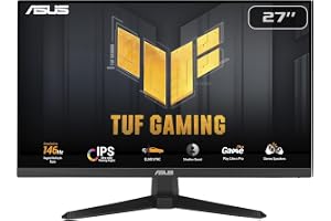 TUF Gaming VG279QE5A spelskärm – 27 tum, full HD (1920 x 1080), överklocka till 146 Hz (över 144 Hz), IPS, ELMB Sync, 1 ms MPRT, stereohögtalare, variabel overdrive, DisplayWidget Center