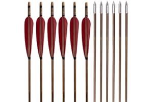 Huntingdoor 6Pcs Archery Handmade Bamboo Arrows Traditional Wooden Arrows Turkey Feather Hunting Arrows for Archery Recurve Bow Longbow Horsebow Hunting Target Practice Gift