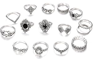 ARHZ ARH 15Pcs Boho Anillo Anillo Set,Vintage tallada nudillo anillo conjunto con patrón floral, apilable, para las mujeres y las niñas,de acero inoxidable anillo de las mujeres Set