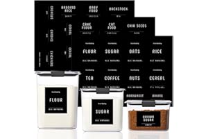 134 Kitchen Pantry Labels for Containers, v2croft Minimalist Style Preprinted Vinyl Food Name Stickers, Organization Labels for Jars Canisters & Storage Bins (Black)