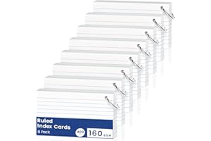 RONEKY 400 PCS Revision Cards A6（10.2x14CM） Flash Cards, Index Cards A6, White Ruled Flashcards, Flash Cards Revision with 8 Metal Binder Ring, Record Recipe Cue Cards for Office Home School