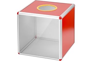 QWORK® Caja de lotería transparente 30CM, robusta urna para donaciones con marco de aluminio y paneles acrílicos, para donaciones, rifas y votaciones
