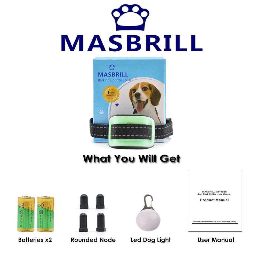 MASBRILL-Collier-de-Chien-Qui-aboie-pour-25-25-kg-Petits-Chiens-Collier-de-Dressage-Anti-aboiement-Intelligent-avec-Puce-et-Sons-amliors-avec-Son-et-Vibrations-Aucun-Danger-S-Vert