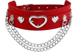 JJDreams Goth Punk Heart Choker Necklace PU Leather Collar Vintage Rock Chain Necklace Jewelry for Women Girls