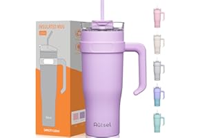 Autsel Tazza Termica da Viaggio in Acciaio Inox 1200ml Bicchiere Termico con Cannuccia e Manico 40oz Tazza da Caffè a Doppia Parete per Auto Ufficio Campeggio