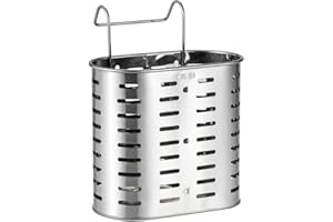 Decdeal Porta Posate in Acciaio Inox Cromato con 2 Scomparti,Utensili da Cucina Asciugatura con Cremagliera,Drenante Rack Metallo di Appeso con Ganci