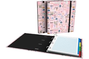 Grafoplás 88102625. Carpeta de 4 Anillas, A4, Recambio Hojas Cuadricula 5x5, Separadores, Sobre Transparente, Lomo Curvo, Carpebook, Colección Epluche, Paris