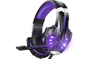 BENGOO G9000 Stereo-Gaming-Headset für PS4, PC, Xbox One Controller, Geräuschunterdrückung, Over-Ear-Kopfhörer mit Mikrofon, LED-Licht, Bass-Surround, weiche Memory-Ohrenschützer (lila)