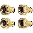 4pc Brass Garden Hose Tap Connector, 1/2 Inch and 3/4 Inch Hosepipe Tap Connector,2-in-1 Female Threaded Faucet Adapter for Water Pipes Washing Machine