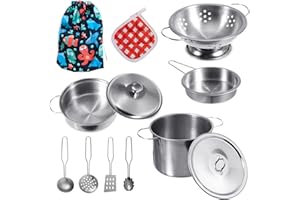 GOLCUGYJH Kinderspielküche Kochutensilien Zubehör, Mini-töpfe und Pfannen Edelstahl Küche Spielzeug Mit 1 Tragbaren Aufbewahrungstasche, Geeignet für Mädchen und Jungen