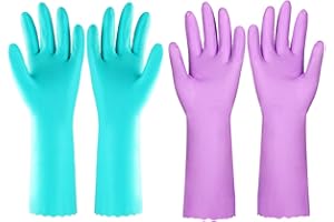 Elgood Reusable Washing up Gloves Latex Free Dishwashing Gloves with Cotton Lining, Non-Slip and Waterproof Cleaning Gloves for Kitchen 2 Pairs (Blue+Purple, L)
