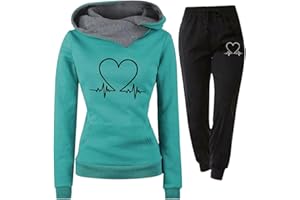 riou 2025 Chándal Mujer Completo Invierno Original, Divertido Estampado Conjunto Ropa de Deportivo 2 Piezas Sudadera con Capucha Manga Larga y Pantalón Jogger para Fitness Jogging S-XXL