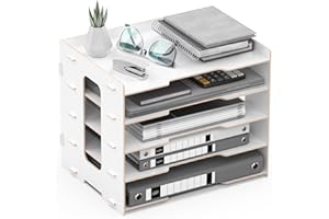 ‎LESFIT Lesfit Papierablage a4 Stapelbar, Büro Ablage Holz, Weiß
