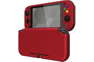 eXtremeRate PlayVital Customized Protective Grip Case for Nintendo Switch Lite, Scarlet Red Hard Cover Protector for Nintendo Switch Lite - 1 x Black Border Tempered Glass Screen Protector Included