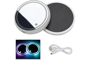 HUKNEQN LED Car Coasters, 2pcs LED Cup Holder Lightss with 7 Color Luminescent Car Cup Coaster, USB Charging, Vibration-Sensing, for Drink Coaster Accessories Interior Decoration Atmosphere Light