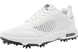 Fenlern Men's Golf Shoes Air Cushion Outsole with 9 Spikes Breathable Mesh Tennis Sneakers