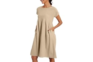 DASFSAGH 2024 Nuevo Vestido Verano Cuello Redondo para Mujeres Casual Y CóModo AlgodóN De Manga Corta Bolsillo Falda Playa Vestidos Verano Mujer 2024 Largos Elegantes Vestidos De Boda Invitada Vacaciones