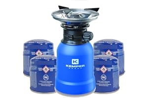 Réchaud gaz 2200W Coque ABS Piezo + 4 Cartouches de gaz 190gr KEMPER